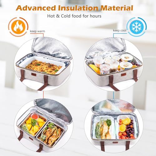 BAGSPRITE Insulated Casserole Carrier for Hot or Cold Food with Heat-resistant Mat, Casserole Dish Carrier Insulated Food Carrier, Hot Food Carrier, Foil Pan Carrier Fits 9" x 13" Baking Dish - color: Ivory, size: Style A