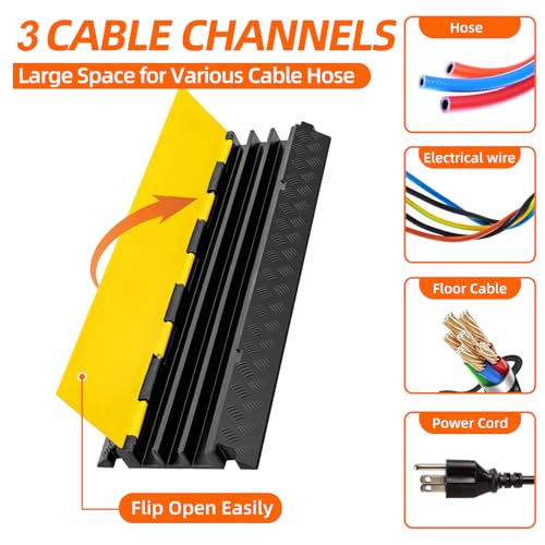 3 Channel 2 Pack Cable Protector Ramp Traffic Wire and Hose Ramp Cord Cover Heavy Duty Channels 44,000 lbs Load Capacity Cable Wire Ramps Speed Bump Driveway Cable Protective Cover - size: 3 Channel 2 Pack