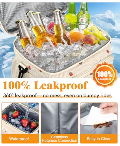 Insulated Lunch Bag for Men & Women, 9L Leakproof Lunch Box Soft Cooler Tote with 5 Pockets, 600D Oxford, EVA Lining, Adjustable Strap for Work, Picnic, Beach&Travel-Corduroy Strawberry - color: Corduroy Strawberry, size: Single