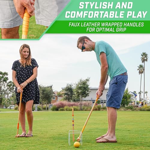 GoSports Six Player Croquet Set - Choose Deluxe (35") or Standard (28") - Modern Wood Design - style: Deluxe