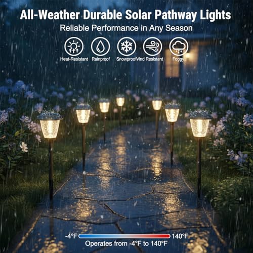 XMCOSY+ Solar Lights Pathway Outdoor - 2 LED Modes 10/25 LM Solar Powered Yard Garden Lighting, Waterproof IP65 Glass Stainless Steel Landscape Lights for Driveway Walkway Sidewalk Decor (Warm White) - color: Brown