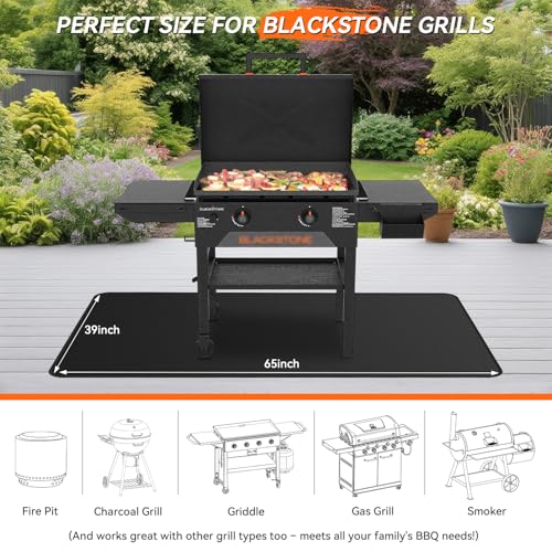 65x39 inches Large Under Grill Mats for Blackstone, Double-Sided Fireproof Outdoor Grill Protective Mat, Oilproof Waterproof BBQ Fire Pit Fireplace Mat - color: 65"x39"