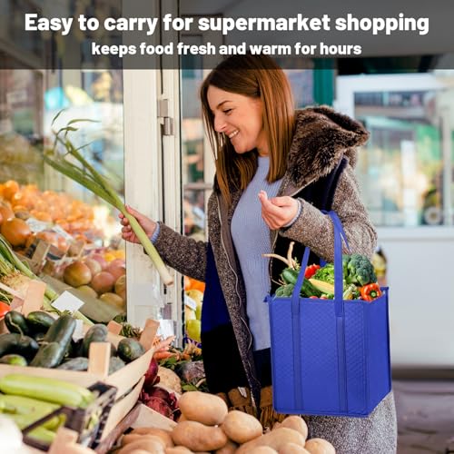 Insulated Grocery Bags with Zippered top Frozen Food Shopping Groceries Travel Insulated Tote Cooler Thermal Bags - color: Blue