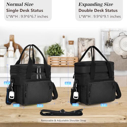 Lunch Box & Lunch Bag for Men Women, Large Insulated Adult Lunch Box, Leakproof Cooler Lunchbox with Bottle Opener for Work Picnic Beach, 16L, Black - color: Black