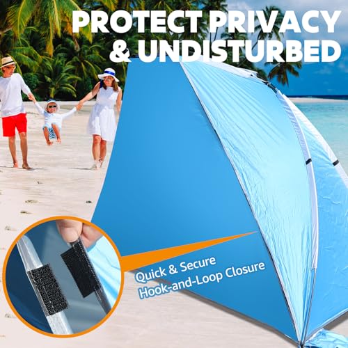 Chihee Beach Tent for 1/2/3 Person, Portable Camping Sun Shelter with Extended Floor, UV Protection Silver Coated Canopy, Privacy Changing Option, Wind Resistant with Sandbags, Lightweight Beach Shade