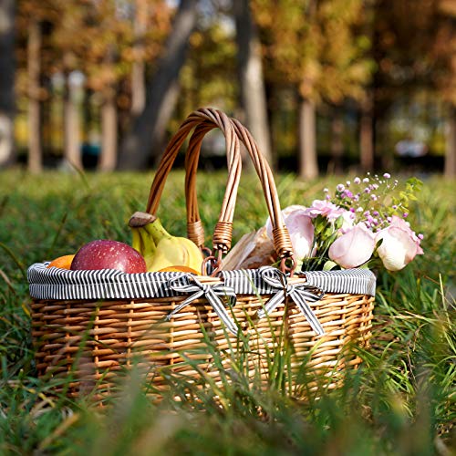 Waterproof Picnic Blanket Portable with Carry Strap for Beach Mat or Family Outdoor Camping Party Woodchip Picnic Basket with Double Folding Handles, Natural Woven Basket, Gift Packing Woven Basket