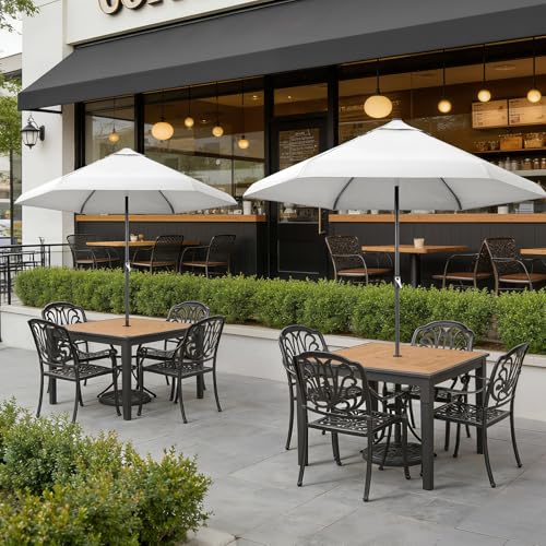 CROWN SHADES 9 Ft Patio Umbrella with Auto-Tilt & Olefin Fabric - Patented 45°Edge Connection Wind Resistant Outdoor Umbrella for Table, Pool, Beach, Effortless Crank System - color: Beige