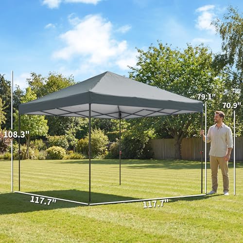 Outsunny 10 x 10 ft Pop Up Canopy Tent with One Push Setup, Easy Setup Outdoor Portable Instant Canopy Shelter with Wheeled Carry Bag, Sandbags, Adjustable Height for Parties, Events, Dark Gray - color: Dark Gray