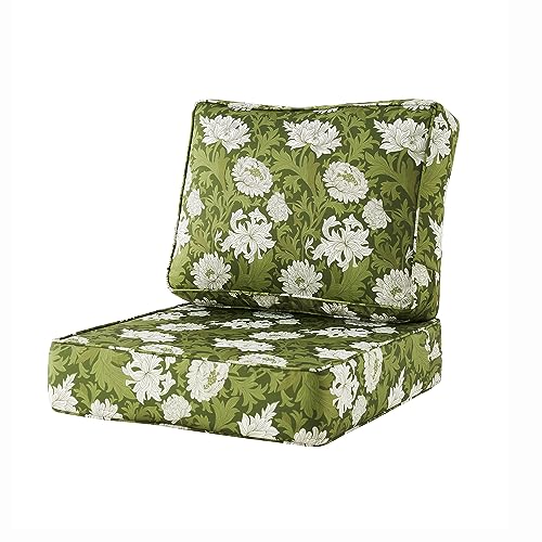 ARTPLAN Deep Seat Outdoor Patio Chair Cushions,2-Piece Seat and Back Cushion Set 24x24x6 and 18x24 Inches,Square,Floral,Green Flowers - color: Green