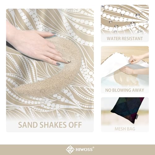 Beach Blanket Waterproof Sandproof Oversized 95”x 80”,Sand Free Beach Mat with Corner Pockets,Portable Mesh Bag for Beach Festival,Picnic,Travel and Outdoor Camping (WaveBeaded-Khaki) - color: Wavebeaded-khaki