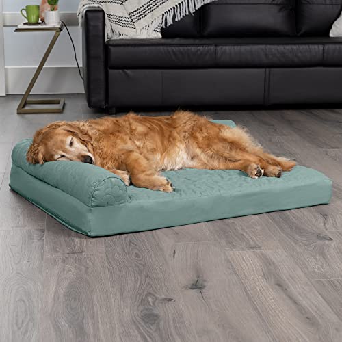 Furhaven Cooling Gel Dog Bed for Large Dogs w/ Removable Bolsters & Washable Cover, For Dogs Up to 95 lbs - Pinsonic Quilted Paw L Shaped Chaise - Iceberg Green, Jumbo/XL - color: (Quilted Paw) Iceberg Green, size: Jumbo