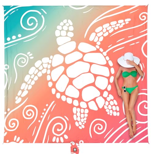 WEKAPO Beach Blanket Waterproof Sandproof Oversized Extra Large Sand Free Beach Mat with Stakes, Storage Bag - Essentials for Outdoor Beach, Picnic (Sea Turtle, 11 X 9 FT (1~10 Person)) - color: Sea Turtle, size: 11 X 9 FT (1~10 Person)