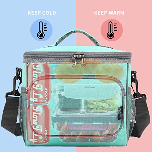 FlowFly Insulated Reusable Lunch Bag Adult Large Lunch Box for Women and Men with Adjustable Shoulder Strap,Front Zipper Pocket and Dual Large Mesh Side Pockets,Jade - color: Jade