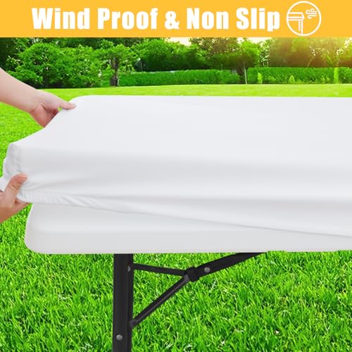 Rectangle Table Cloth, Waterproof Elastic Fitted Tablecloth for 4 Foot Folding Tables, Washable Polyester Tablecloths for Picnic, Camping, Outdoor (White, 30"x48") - color: White, size: 48" x 30" (Rectangular)