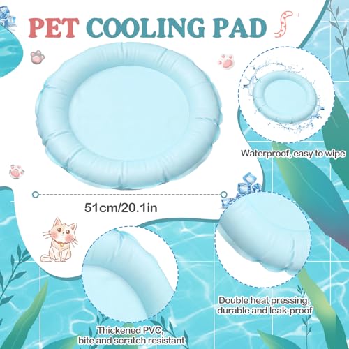 Drydiet Pet Cooling Mat for Cats and Small Dogs, 20.1'' x 20.1'' Thickened Round Blue Pad Anti-Grab Internal Gel Without Water Filling, Lightweight, Washable, Playmat for Indoor/Outdoor - color: Light Blue, size: 20.1'' X 20.1''