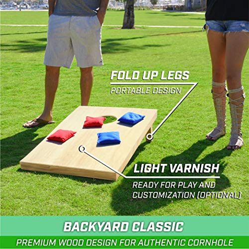 GoSports Solid Wood Premium Cornhole Sets - Choose 4 x 2 ft or 3 x 2 ft - Game Boards Include Set of 8 Cornhole Toss Bags - style: Classic