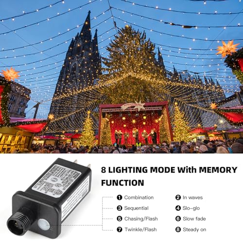 XTF2015 262FT 800 LED Christmas String Lights, Christmas Lights Plug 8 Modes Memory Function with Timer, UL Certified Outdoor Indoor Fairy Light Christma s Tree, Patio, Party (Warm White) - color: Warm White, size: 262 FT