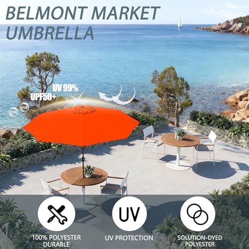 9FT Large Outdoor Patio Umbrella Pool Market Umbrella-UV Resistant, Easy Push Button Tilt and Crank, 8 Sturdy Ribs Heavy-Duty Table Umbrella for Deck, Backyard, Garden(Orange) - color: Orange, size: 9 FT