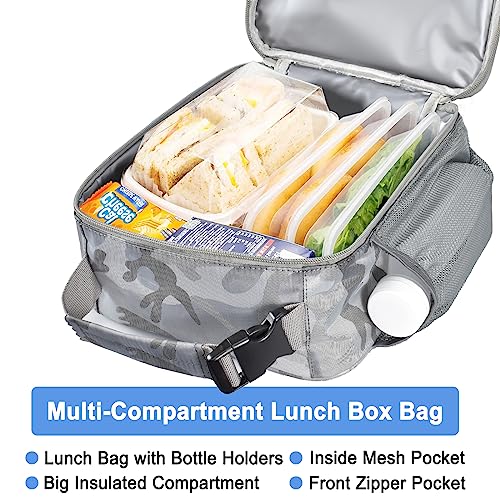 Insulated Lunch Bag, Leakproof Portable Lunch Box for Women Men Boys Girls, Large Capacity Cooler Bag for Office School Camping Hiking Outdoor Beach Picnic (Camo Grey) - color: Camo Grey