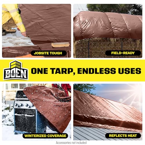 Multi-Purpose Large Tarp Waterproof Cover | Brown, 20' x 30' 5 Mil Thick | Rip Proof Tarps | Thick Weave Material, UV Resistant Great for Tarpaulin Canopy Tent, Boat, RV or Pool Cover - color: Brown - 5 Mil, size: 20' x 30'