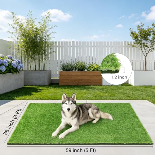 59" x 36" Fake Grass Mat for Dogs, Premium Washable Artificial Turf Grass Rug for Patio Lawn Balcony Door Dog Pet Pee Potty Training - size: 59" x 36"