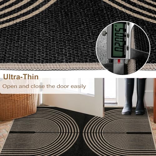Rugalia Easy Jute Rainbow Runner Rug, 2x6 Black Washable Rugs Runner for Hallway Non-Slip Boho Farmhouse Kitchen Runner Rug, Modern Abstract Indoor Outdoor Carpet for Porch Laundry Entryway - color: Black Rainbow, size: 2' x 6' (Runner)