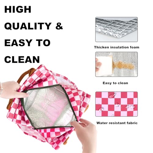 Joymee Lunch Bag Women Insulated Lunch Box Reusable Leakproof Large Spacious Cooler Tote for Women Men Adult with Bottle Holder and Side Pockets for Work Office Travel Picnic - Checker Pink - color: 04 Checker Pink