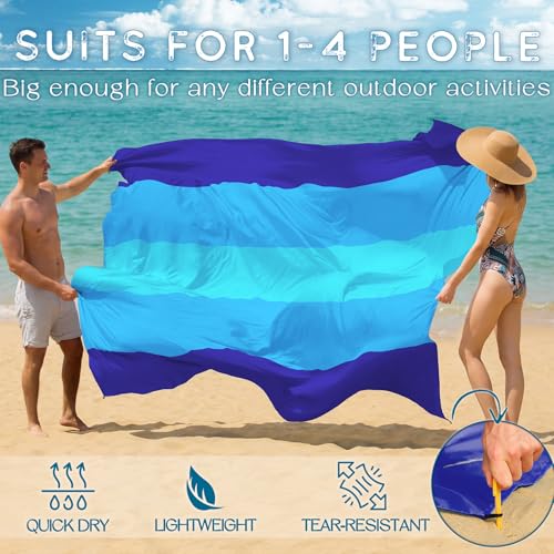 BYDOLL Beach Blanket 78''×81'' 4-7 Adults Oversized Lightweight Waterproof Sandproof Beach Blanket Large Picnic Mat for Travel Camping Hiking Picnic(78" X 81", Blue-Mixed) - color: Blue5, size: 78"X81"