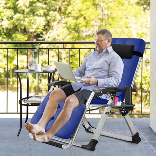 Slsy Zero Gravity Chair, Reclining Lounge Chair with Removable Cushion & Tray for Indoor and Outdoor, Patio Recliner Folding Reclining Chair - color: Lake, style: Zero Gravity Chair