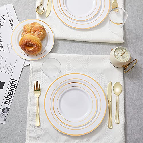N9R 300PCS Gold Plastic Silverware, Heavy Duty Gold Plastic Cutlery Set Disposable Flatware Dinnerware, 100 Forks, 100 Spoons, 100 Knives, Perfect for Party, Wedding and Daily Use - color: Gold-300Pack