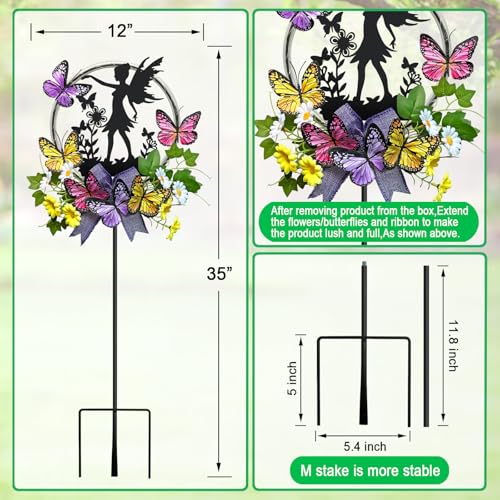 Solar Fairy Garden Decor, Silhouette Fairy with Butterflies Garden Stake,Waterproof for Outside,Walkway,Yard,Lawn,Patio - color: Black Fairy