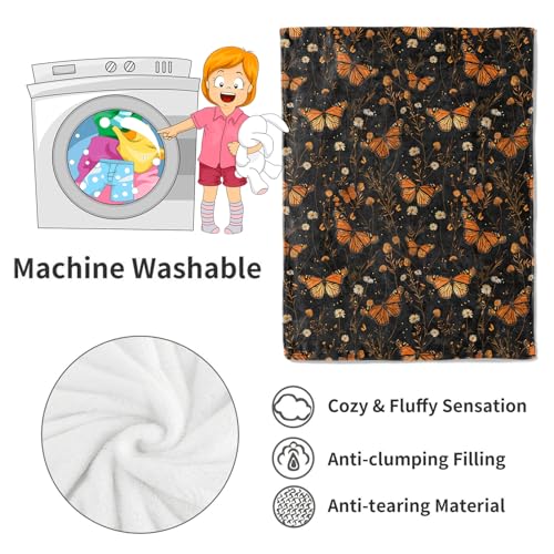 Butterfly Garden Blanket Floral Black Throw Blankets Gifts for Girls Women Adults Lightweight Soft Fleece Cozy for Sofa Couch Bed Room Travel Birthday Party Decor 40x50in - color: Butterfly 01, size: 40x50in