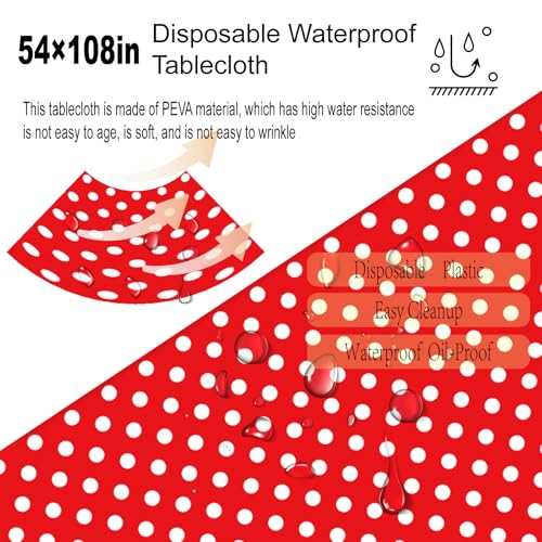 2 Pack Red Polka Dot Tablecloth,Red and White Tablecloths Disposable Plastic Rectangular Picnic Table Cover,Suitable for Rectangular Tables(54 x 108 Inches) - color: Polka Dot Red, size: 54" x 108" Rectangular (2 Pack)