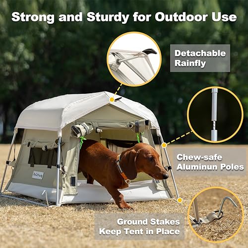 Dog Tent Cotton Fabric, Aluminum Poles and Camping Mat, Outdoor Weatherproof, Dog House Outdoor, Breathable with 2 Side Windows, Portable and Collapsible (Gray, Small) - color: Gray, size: Small, 24.4''L x 19.7''W x 16.5''H