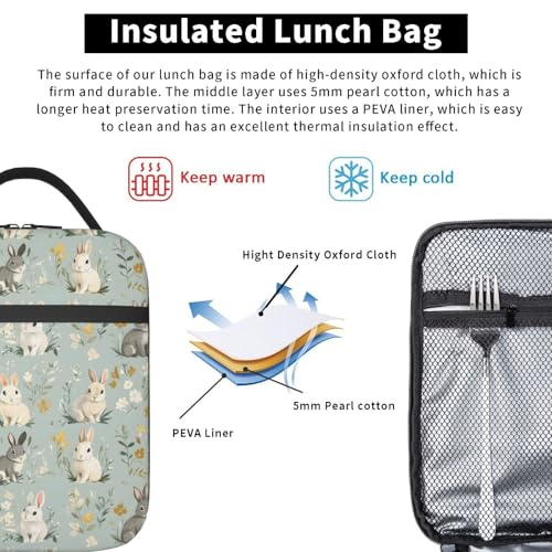 Bunny Lunch Box Insulated Lunch Bag for kids Girls Boys Women,Reusable Lunch Box Containers for Women Men,Durable Cooler Tote Bag Lunchbox for Office/School/Picnic - color: Bunny02