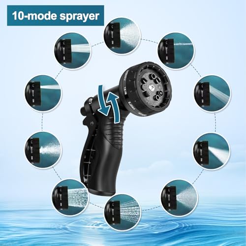 Stainless Steel Garden Hose 100ft Heavy Duty Metal Water Hoses with 10 Function Water Hose Nozzles for Yard Outdoor - size: 100 ft