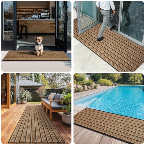 Outdoor Front Door Mat 24" x 48", Dirt Trapping Outside Entrance Rug, Non Slip Shoe Scraper, Heavy Duty Commercial Rug for Patio, Garage, Traffic Area, Office, Roll Packing - color: Beige, size: 24" x 48"