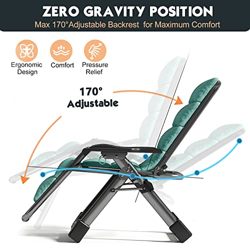 MOPHOTO Zero Gravity Chair, Outdoor Padded Lounge Chair with Side Table, Zero Gravity Recliner Chair, Outdoor Reclining Chair, Sturdy & Comfortable, Supports up to 440lbs - color: Chateau Green, style: Zero Gravity Chair