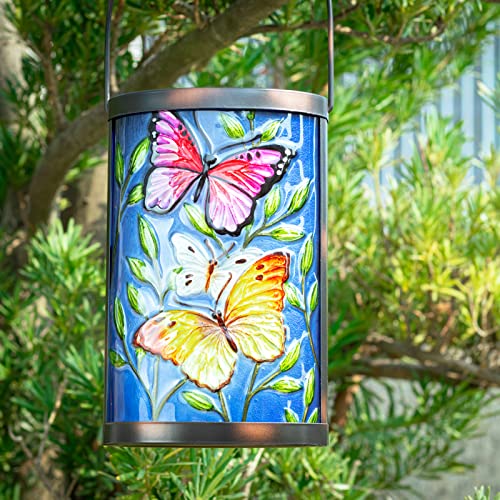 Hanging Solar Lantern Outdoor Waterproof LED Butterfly Solar Lights Decorative Solar Garden Lanterns Tabletop Lamp for Outdoor Patio Yard Decor - style: Pink-Yellow Butterfly