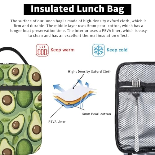 Avocado Lunch Box Insulated Lunch Bag for kids Girls Boys Women,Reusable Lunch Box Containers for Women Men,Durable Cooler Tote Bag Lunchbox for Office/School/Picnic - color: Avocado02