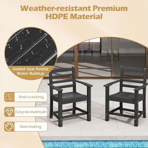Tangkula 6 Pieces Patio Dining Bench Set, Outdoor HDPE Weather Resistant Table and Chairs Set with 1.77” Umbrella Hole and Wood-Like Surface, Outside Furniture Set for Garden, Backyard (Black, 6 Pcs) - color: Black, size: 6 Pcs