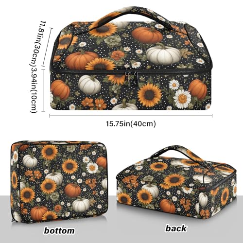 Casserole Carriers for Hot or Cold Food Reusable Casserole Dish Carrier Insulated Thermal Large Capacity Durable Perfect for Party Camping Family Gatherings Yellow Fish - color: Black Dotty Pumpkins Sunflowers Daisy