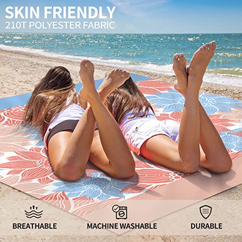 HIHOHO Beach Blanket Waterproof Sandproof Extra Large Beach Mat 79" X 83"/120"x108"for 1-8 Adults Quick Drying Durable Outdoor Picnic Mat for Beach Travel Camping Hiking - color: Blue Flower, size: 79" X 83"（1~3 person）