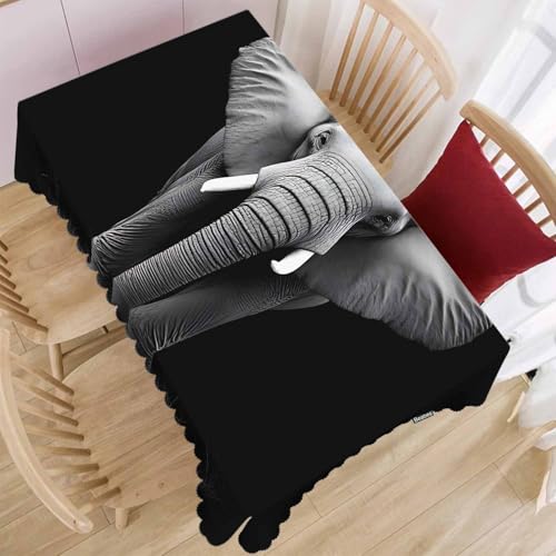 Elephant Dinner Table Cloths Tablecloth Animal Elephant Black Decorative Tablecloth for Rectangle Tables 52"X70", Heavy Duty Table Covers for Kitchen Patio Banquet - color: Elephant