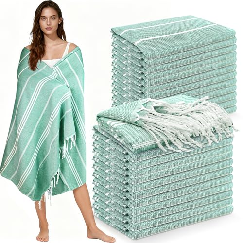 YSYJ 24 Pack Turkish Beach Towel 36"x71" Beach Towels Oversized Bath Towels Sand Free Quick Dry Turkish Towel Bulk Extra Large Pool Blanket Teal - color: Teal, size: 36"x71"- 24 Pack