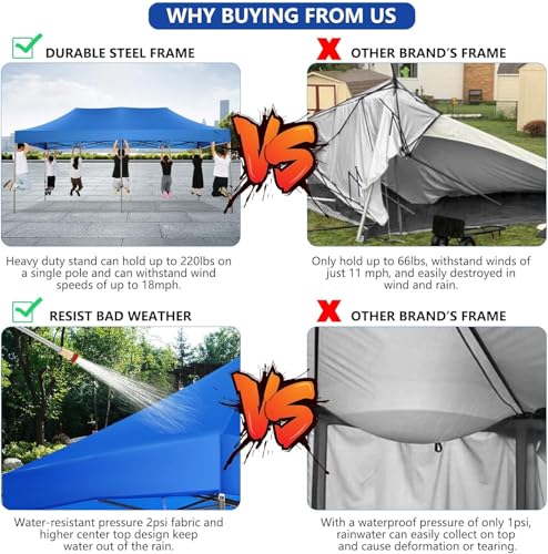COBIZI 10x20 Heavy Duty Pop Up Canopy Tent with 6 Sidewalls Thicken Frame, Commercial Easy Up Outdoor Wedding Party Tents, All Season Waterproof Windproof with Stakes Sandbags Ropes Roller Bag, Denim - color: Denim, size: 10x20