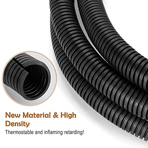 ZhiYo 20FT 1/4” Wire Loom Split Tubing Auto Wire Conduit Flexible Cover | High Temperature Heat Resistant -40F to 257F | Plastic Cover for Electrical Wires & Cables, Black - color: Black, size: 20FT 1/4"