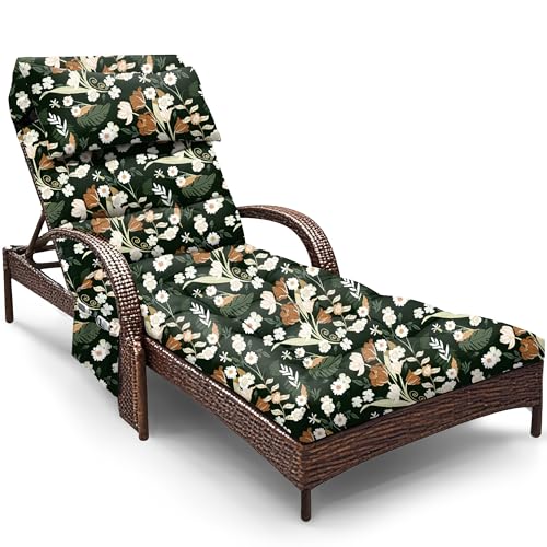 Outdoor Chaise Lounge Chair Cushion, Waterproof Outdoor Chair Cushions for Patio Furniture, 71 x 21 x 4 Inches Replacement Chaise Lounge Cushion with Ties (Black Flower) - color: Blue Flower