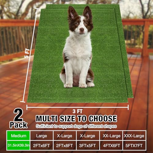 GLOBREEN Fake Grass Pee Pads for Dogs Potty Training, 2 PCS Replacement 3FT X 5FT Artificial Turf Outdoor Rugs for Pets Patio Balcony, with Drainage Hole - size: 3FTX5FT-2pack