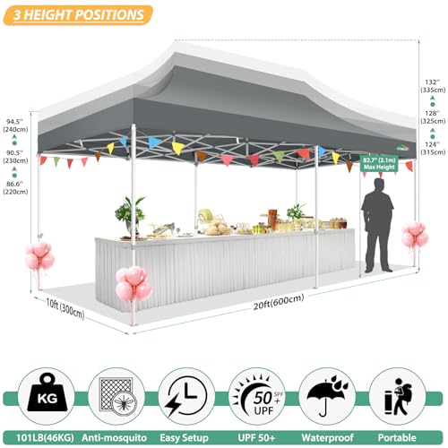 COBIZI 10x20 Canopy Tent with 6 Sidewalls,Heavy Duty Pop up Canopy with Mosquito Netting,Easy up Screen Tent for Parties Wedding Outdoor Patio with Roller Bag,Gray - color: Gray, size: 10x20ft(standard)